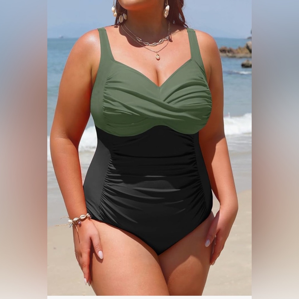 Yonique One Piece Swimsuit Tummy Control Twist Front Ruched, size 20W, New